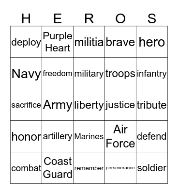 Veteran's Day Bingo Card