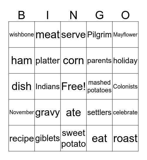 Thanksgiving Bingo Card