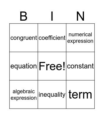 Vocabulary Bingo Card