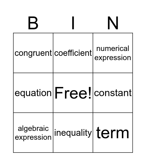 Vocabulary Bingo Card