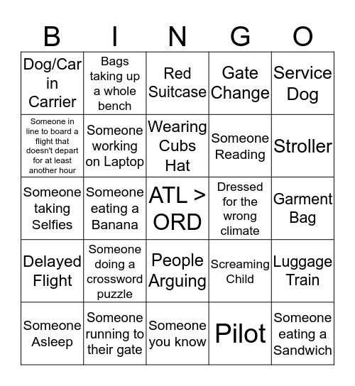 Airport Bingo Card