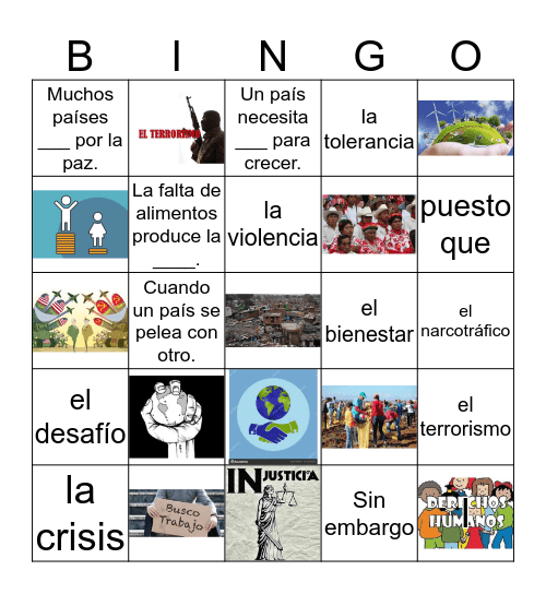 Los problemas actuales Bingo Card