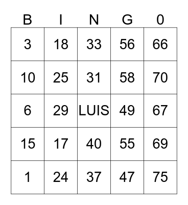 LUIS Bingo Card