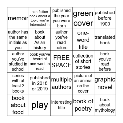 Book Room Bingo Card