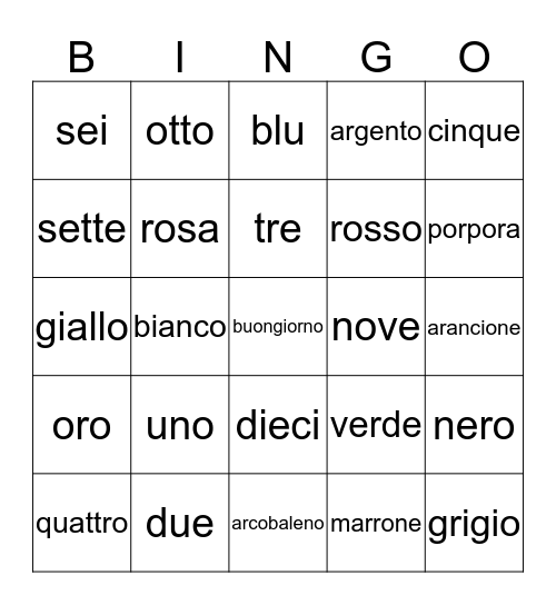 Italian Bingo Card