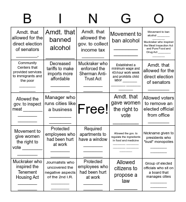Progressive Movement  Bingo Card