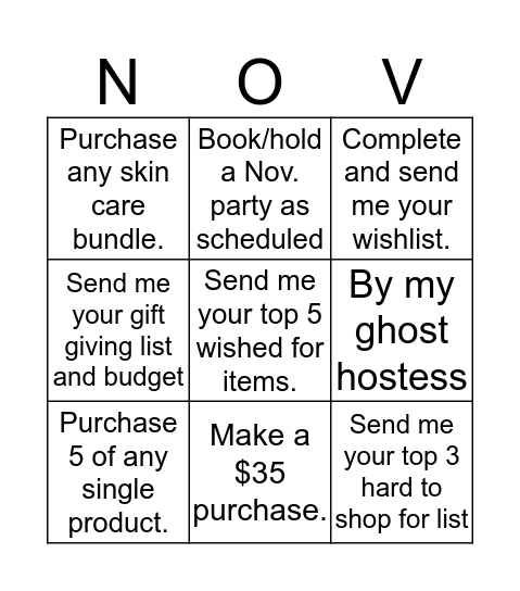 November Bingo Card