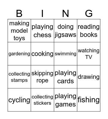 Hobby Bingo Card