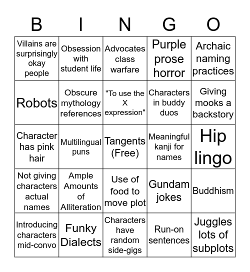 HUBERT WRITING BINGO Card