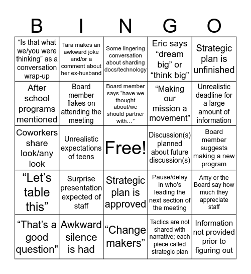 Retreat Bingo Card