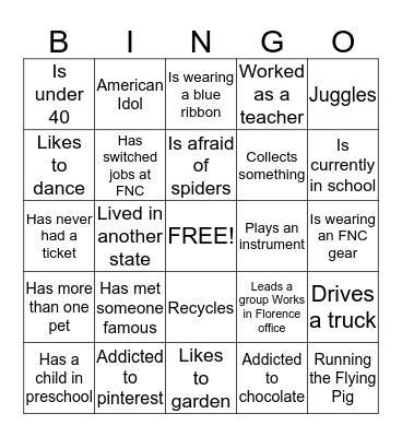 FNC Bingo Card