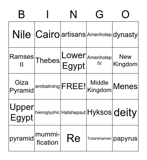 Ancient Egypt Bingo Card