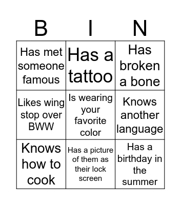 Find someone who.. Bingo Card