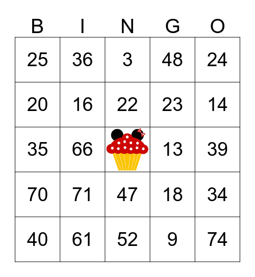 Numbers (1-75) Bingo Card