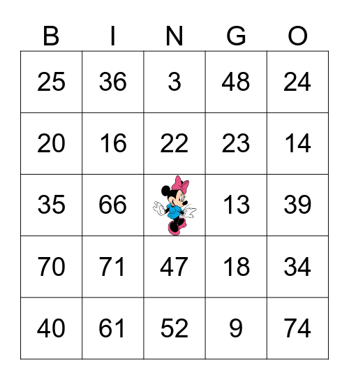 Numbers (1-75) Bingo Card
