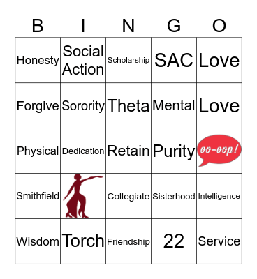 Delta Sigma Theta Sisterhood Bingo Card