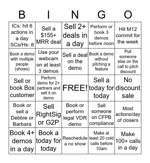 Legal Closer Bingo Card