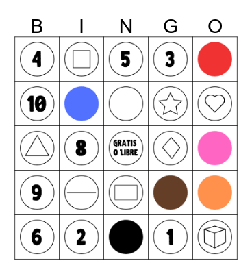 Spanish Numbers, Colors and Shapes Bingo Card