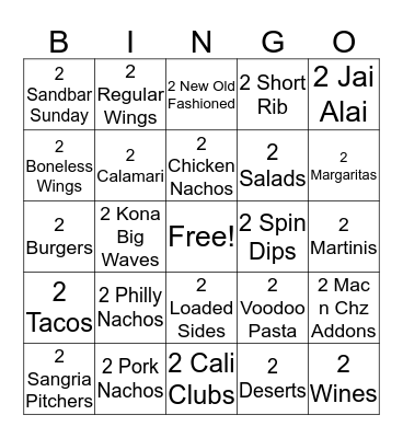 Sunday Football Bingo Card