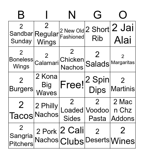 Sunday Football Bingo Card