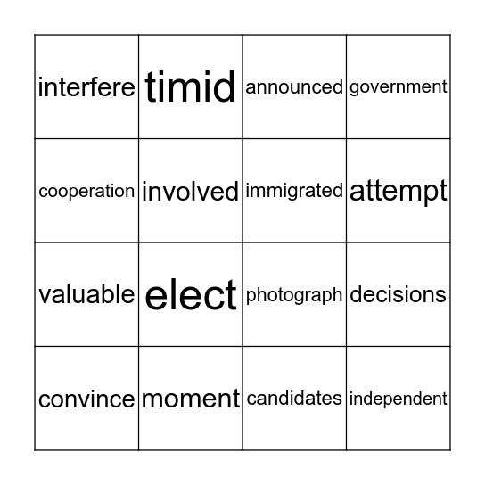 VOCAB BINGO Card