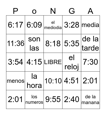 Ponga/Loteria Bingo Card