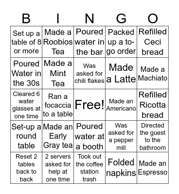 Back-Wait Bingo Card