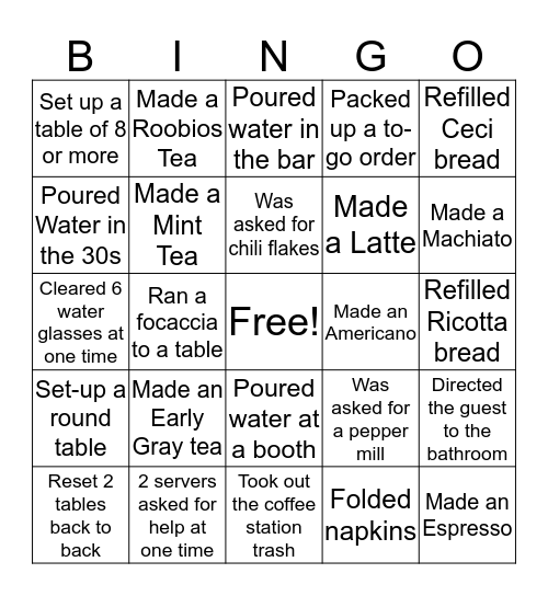 Back-Wait Bingo Card