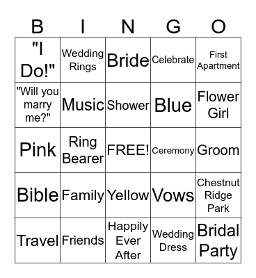 Michelle's Bridal Shower BINGO Card