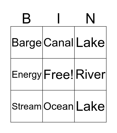 Water Sources Bingo Card