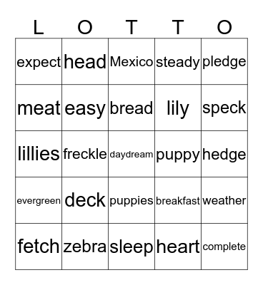 UNIT 9  1-5 Bingo Card