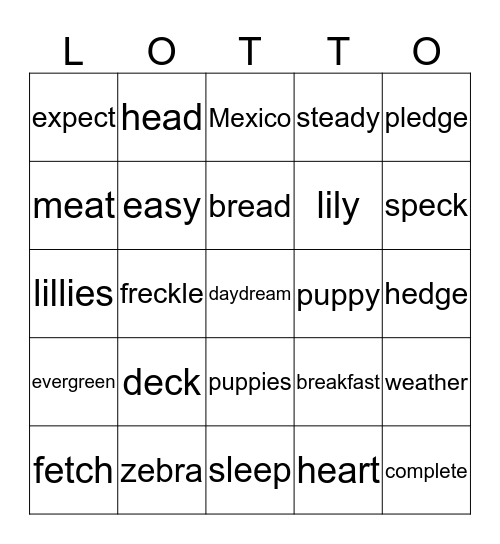 UNIT 9  1-5 Bingo Card