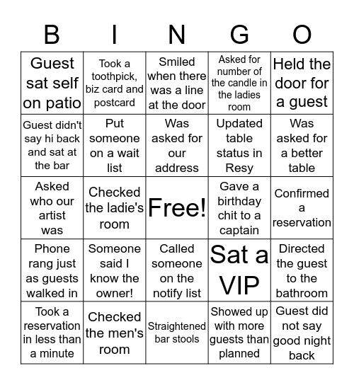 Hosts Team Bingo Card