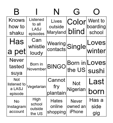 Get To Know You BINGO Card