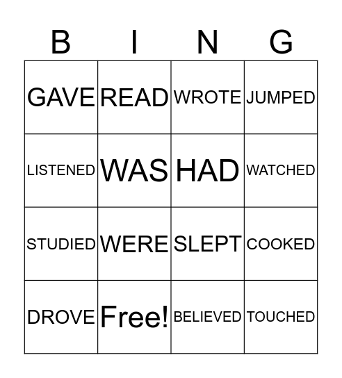 PAST SIMPLE Bingo Card