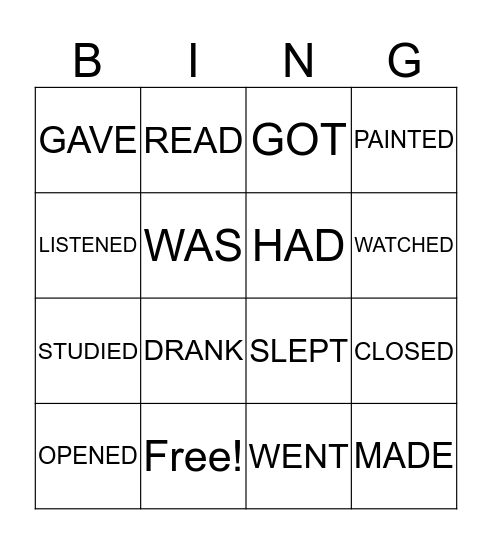 PAST SIMPLE Bingo Card