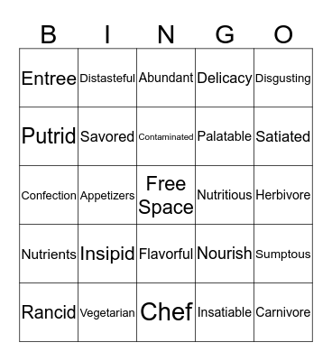 Vocabulary BINGO! Bingo Card