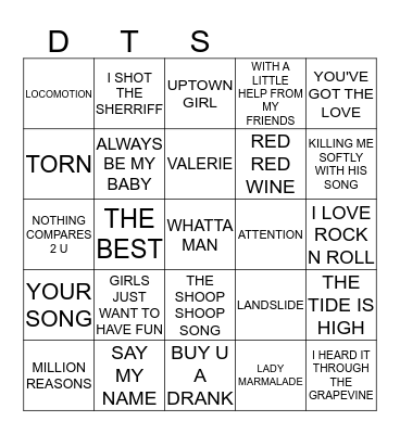 COVER SONGS Bingo Card