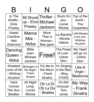 Christmas Songs Bingo Card