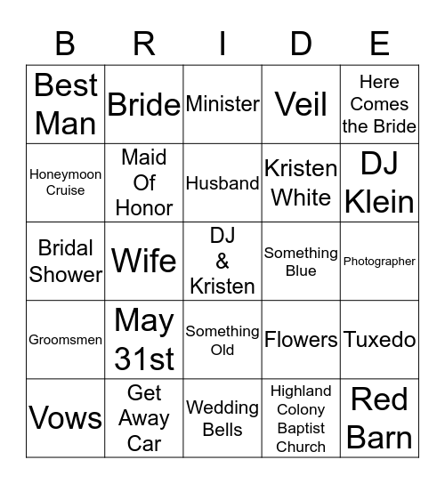 DJ Klein & Kristen White Bingo Card