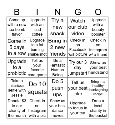 Turkey Turn Up Bingo Card