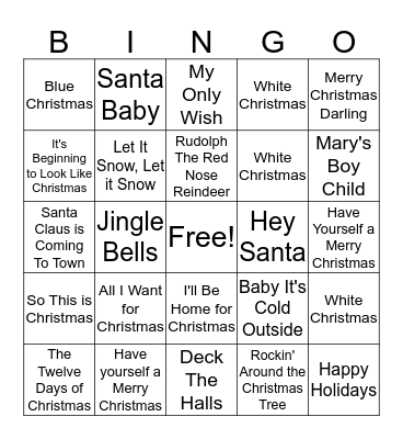 Christmas Songs Bingo Card