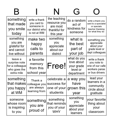 Gratefulness BINGO Card
