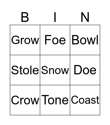 OA, OE, O-E, OW Bingo Card