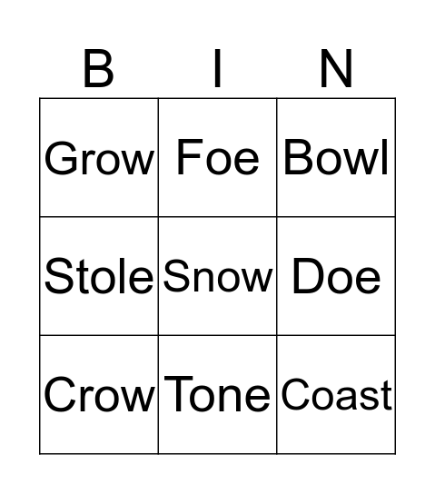 OA, OE, O-E, OW Bingo Card