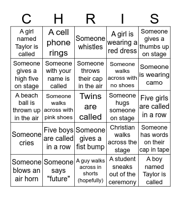 Christian's Graduation BINGO/CHRIS Bingo Card