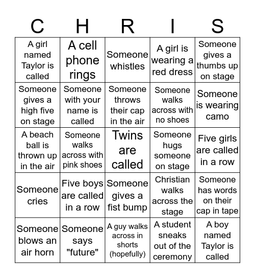 Christian's Graduation BINGO/CHRIS Bingo Card