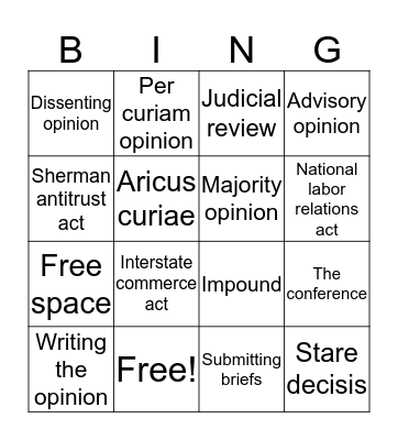 The Supreme Court  Bingo Card