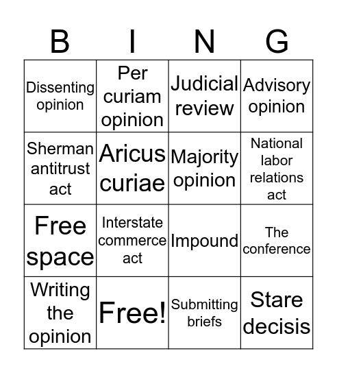The Supreme Court  Bingo Card
