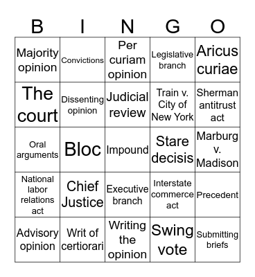 The Supreme Court  Bingo Card